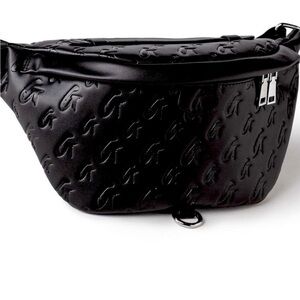 Black Embossed Leather Belt Bag with Quilted Pattern